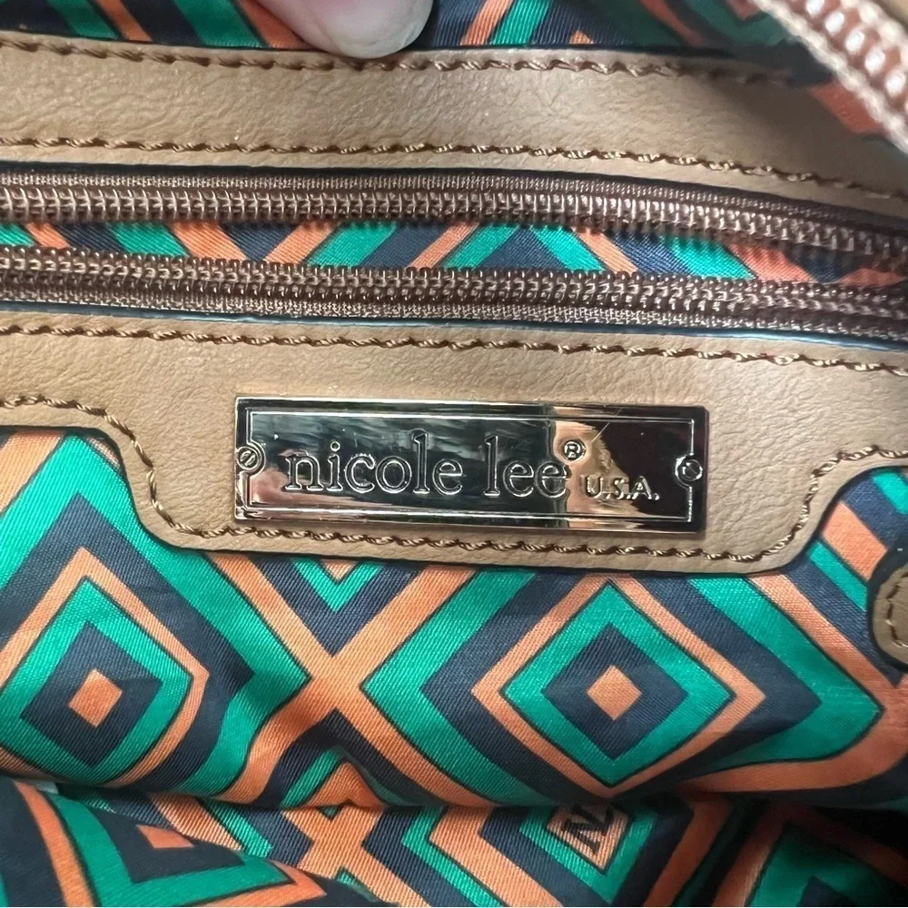 Nicole Lee USA brown studded braided bag faux leather 14 x 11 x 5.5 inches